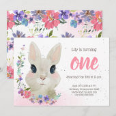 Floral Bunny verjaardagsfeestje uitnodiging | Pase (Voorkant / Achterkant)