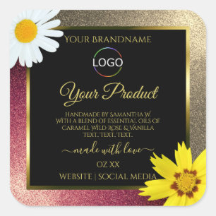 Floral Burgund Gold Black Product Labels met Logo