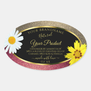 Floral Burgund Gold Glitter Black Product Labels
