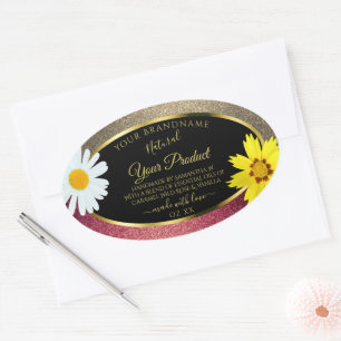 Floral Burgund Gold Glitter Black Product Labels