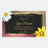 Floral Burgund Gold Glitter Black Product Labels (Voorkant)