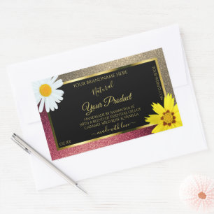 Floral Burgund Gold Glitter Black Product Labels