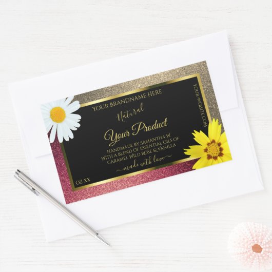 Floral Burgund Gold Glitter Black Product Labels (Envelop)
