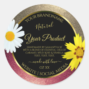 Floral Burgund Gold Glitter Black Product Labels