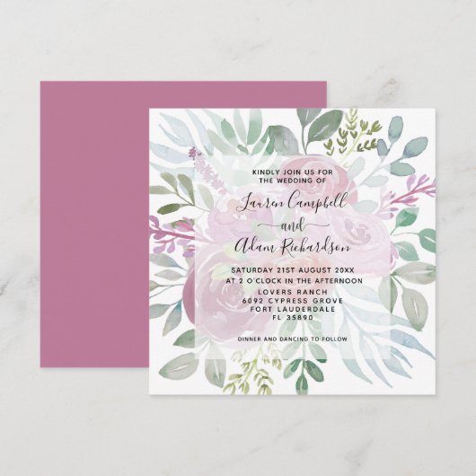 Floral Burgunday Dusty Pink Waterverf Weddenschap Kaart (Voorkant / Achterkant)