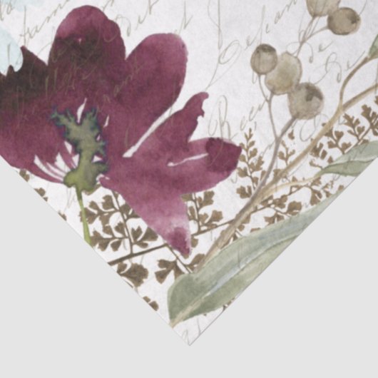 Floral Burgundy and Navy Script Ephemera-ontkoppel Tissuepapier (Detail)