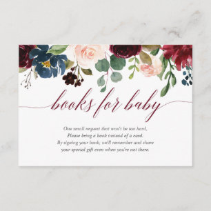 Floral burgundy blue girl baby shower informatiekaartje