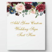 Floral Burgundy Blue Jouw tekst Wedding Table Fotoplaat (Voorkant)