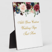 Floral Burgundy Blue Jouw tekst Wedding Table Fotoplaat (Zijkant)