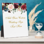 Floral Burgundy Blue Jouw tekst Wedding Table Fotoplaat<br><div class="desc">Waterverf Floral Burgundy Marsala Blue Gold Wedding Jouw tekst Table Plaque</div>