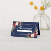 Floral Burgundy Blue Reserved Wedding Plaatskaartje (Achterkant)