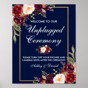 Floral Burgundy Blue Wedding Ceremony zonder stopc Poster