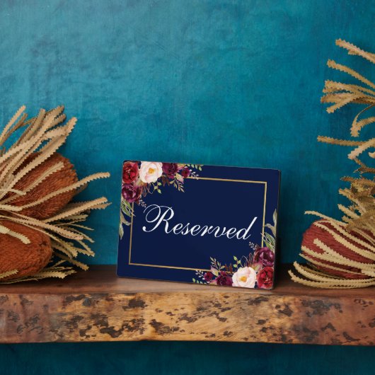 Floral Burgundy Blue Wedding Gereserveerd 5x7 Tabe Fotoplaat (Zijkant)