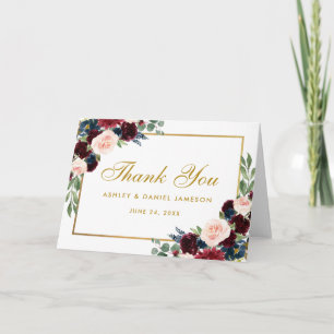 Floral Burgundy Blue Wedding Gold Bedankt Vette Ka
