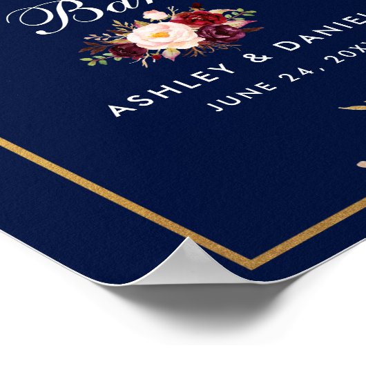 Floral Burgundy Blue Wedding Hot Chocolate Bar Poster (Hoek)