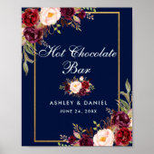 Floral Burgundy Blue Wedding Hot Chocolate Bar Poster (Voorkant)
