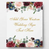 Floral Burgundy Blue Wedding Jouw tekst Table Fotoplaat (Voorkant)