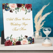 Floral Burgundy Blue Wedding Jouw tekst Table Fotoplaat (Zijkant)