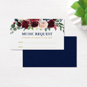 Floral Burgundy Blue Wedding Music Song Request Visitekaartje