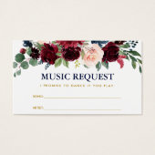 Floral Burgundy Blue Wedding Music Song Request Visitekaartje (Voorkant)