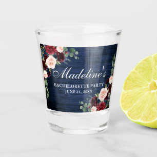 Floral Burgundy Blue Wood Bachelorette Shot Glas