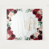 Floral Burgundy & blush Bridal Shower backdrop Wandkleed (Voorkant (horizontaal))