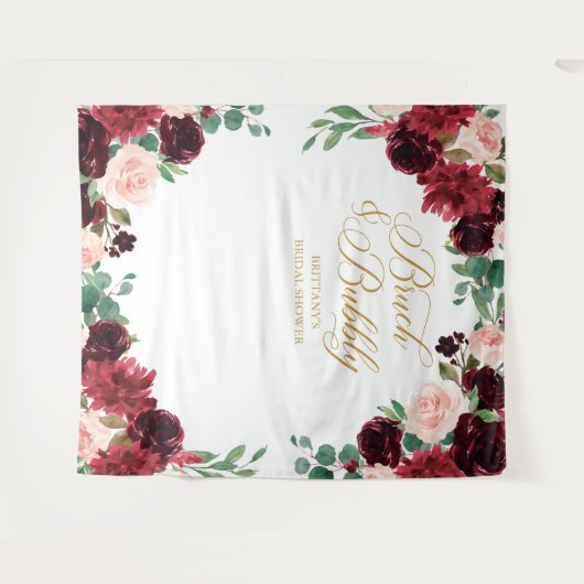 Floral Burgundy & blush Bridal Shower backdrop Wandkleed (Voorkant (horizontaal))