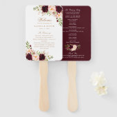Floral Burgundy Blush Elegant Gold Wedding Program Handwaaier (Voorkant en achterkant)
