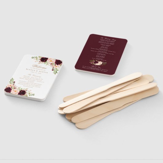 Floral Burgundy Blush Elegant Gold Wedding Program Handwaaier (Niet-gemonteerd)