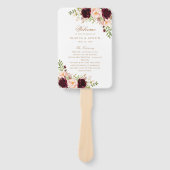 Floral Burgundy Blush Elegant Gold Wedding Program Handwaaier (Voorkant)