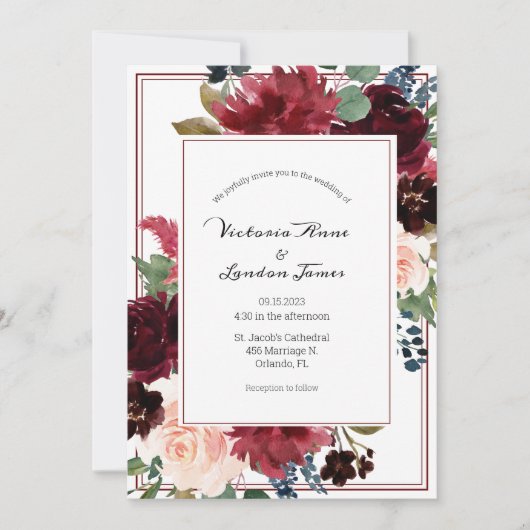 Floral Burgundy Blush Elegant Script Weddenschap Kaart (Voorkant)