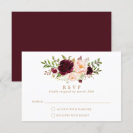 Floral Burgundy Blush Elegant Wedding RSVP Antwoor Kaart