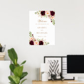 Floral Burgundy Blush Elegant Wedding Sign Poster (Thuiskantoor)