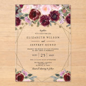 Floral Burgundy Blush Gold Geometric Wedding Acryl Uitnodigingen (Voorkant)