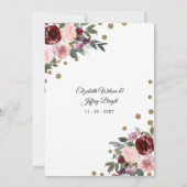 Floral Burgundy Blush Gold Geometric Wedding Kaart (Achterkant)