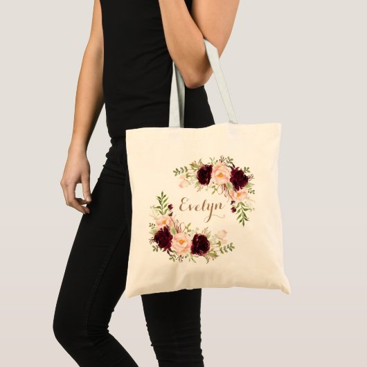 Floral Burgundy Blush Greenery Gold Personalized Tote Bag (Voorkant (product))