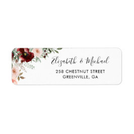 Floral Burgundy Blush Greenery Return Address Etiket