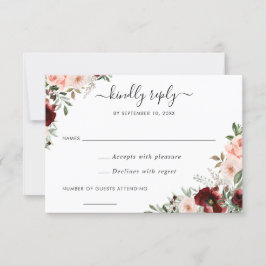 Floral Burgundy Blush Greenery RSVP reageren Kaart