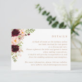 Floral Burgundy Blush Greenery Wedding Details Kaart (Staand voorkant)