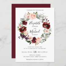 Floral Burgundy Blush Greenery Wreath Invitation