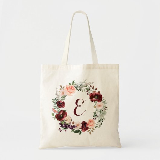 Floral Burgundy Blush Greenery Wreath Tote Bag (Voorkant)