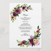 Floral Burgundy Blush-kaart voor het diner van het Menu (Voorkant)