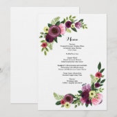 Floral Burgundy Blush-kaart voor het diner van het Menu (Voorkant / Achterkant)