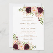 Floral Burgundy Blush Modern Elegant Wedding Kaart (Voorkant)
