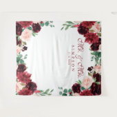 Floral Burgundy & blush Mr & Mrs wedding backdrop Wandkleed (Voorkant (horizontaal))