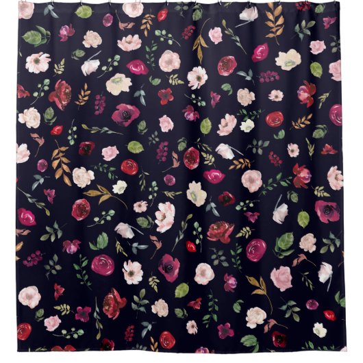Floral Burgundy Blush Navy Pattern Douchegordijn (Voorkant)