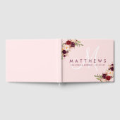 Floral Burgundy Blush Pink Modern Monogram Weddens Gastenboek (Volledig)