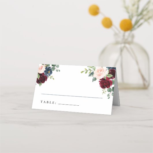Floral Burgundy Blush Place Cards Plaatskaartje (Voorkant)