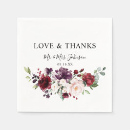 Floral Burgundy Blush Waterverf Love and Bedankt Servet