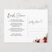 Floral Burgundy Blush Waterverf Vrijgezellenfeest Uitnodiging Briefkaart (Achterkant)